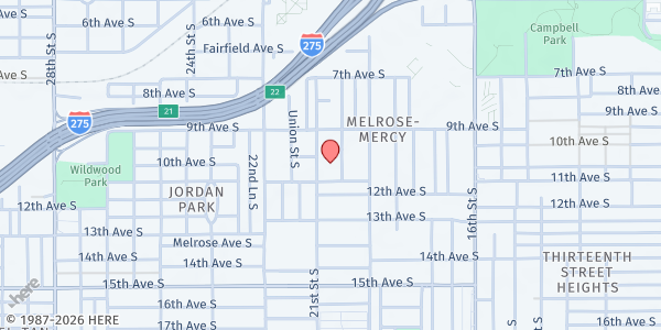 Map showing Mt. Zion Progressive Missionary Baptist Church at 945 20th St. S., St. Petersburg, FL