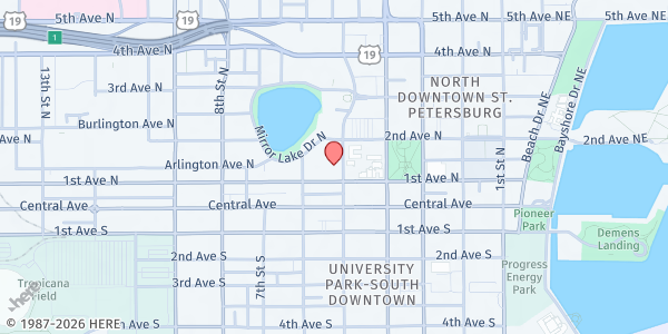 Map showing Pinellas Community Law Program - St. Petersburg Office at 501 1st Avenue North, St. Petersburg, FL