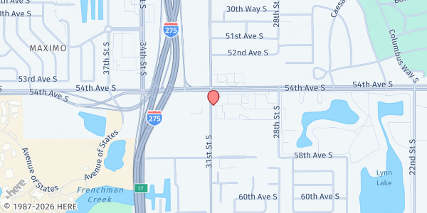 Map showing Pinellas Community Services (Feed St. Pete) at 5501 31st Street South, St. Petersburg, FL