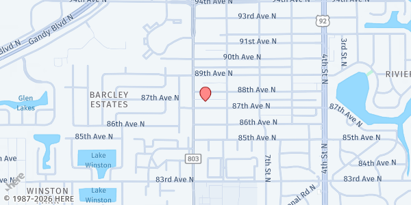 Map showing St. James UMC at 845 87th Avenue North, St. Petersburg, FL