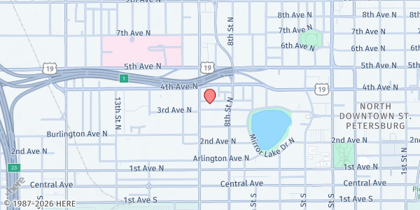 Map showing St. Petersburg Free Clinic at 863 3rd Avenue North, St. Petersburg, FL