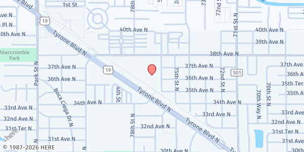 Map showing St. Stefanos Food Pantry at 3600 76th Street North, St. Petersburg, FL