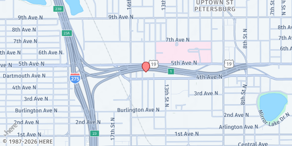 Map showing SVDP Food Service Center at 401 15th St. N., St. Petersburg, FL