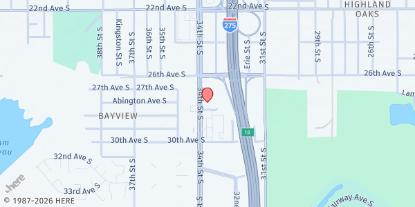 Map showing Tangerine Plaza - Pop, Drop & Drive Site at Tangerine Plaza, 18th Ave. S. & 22nd St. South, St. Petersburg, FL