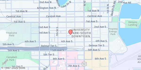 Map showing Viridian Apartments at 518 3rd Avenue South, St. Petersburg, FL