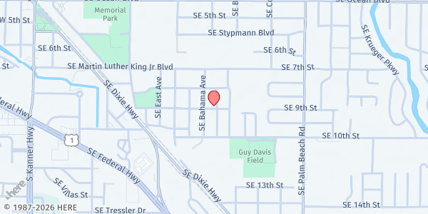 Map showing Hands of Hope Community Development at 828 SE Nassau Avenue, Stuart, FL