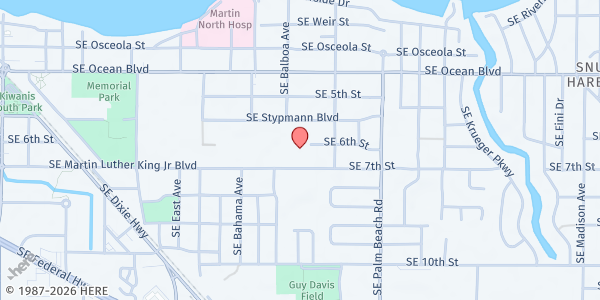 Map showing Salvation Army - Stuart at 821 SE Martin Luther King Jr. Blvd, Stuart, FL