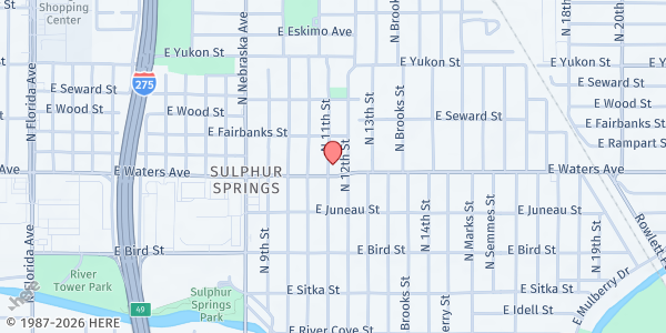 Map showing All Nations Outreach House of Prayer / PCAT Literacy Ministries Pantry at 8405 North 11th Street, Sulphur Springs, FL