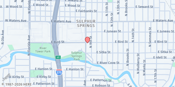 Map showing New Beginnings Of Tampa - Sulphur Springs at 8145 North Nebraska Avenue, Sulphur Springs, FL