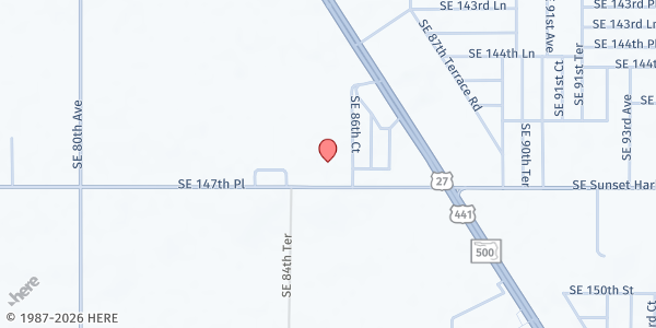 Map showing Village View Community Church Food Pantry at 8585 SE 147th Place, Summerfield, FL
