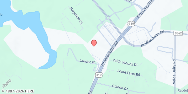 Map showing Bradfordville First Baptist Church at 6524 Thomasville Rd., Tallahassee, FL