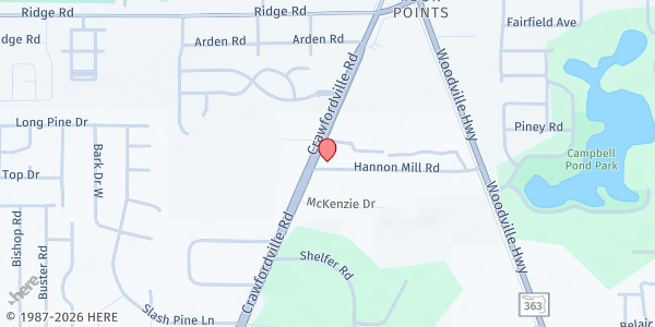 Map showing Families Restoring the Home Front, Inc. at 3927 Crawfordville Rd., Tallahassee, FL