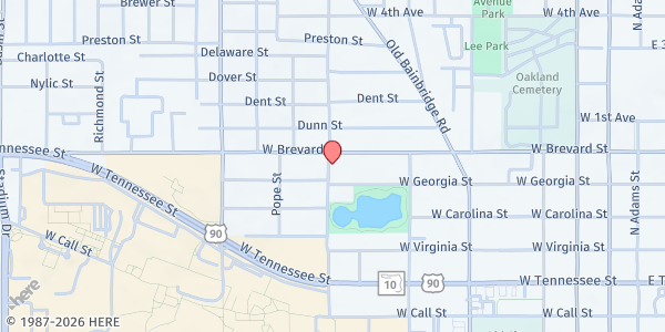 Map showing Watson Temple Church of God In Christ at 665 W. Brevard St., Tallahassee, FL