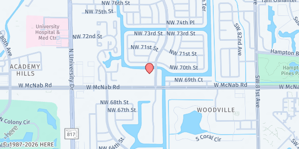 Map showing Eglise de Dieu de Deliverance at 6901 NW 70th Ave, Tamarac, FL