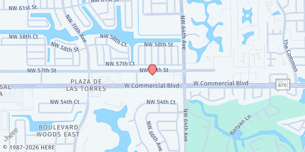 Map showing Korean United Methodist Church of South Florida at 6501 W. Commercial Blvd., Tamarac, FL