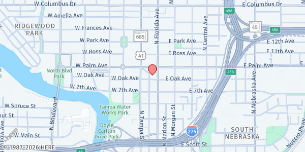 Map showing Metro Tampa YMCA Early Head Start at 110 East Oak Avenue, Tampa Heights, FL
