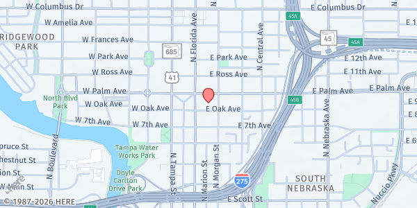 Map showing Palm Ave Baptist Tower Inc. at 215 East Palm Avenue, Tampa Heights, FL