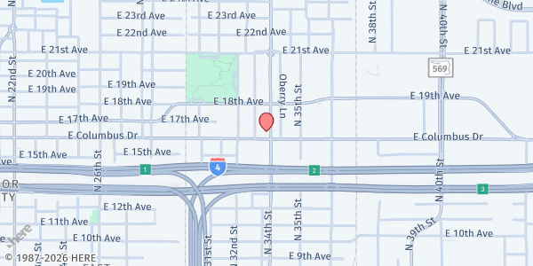 Map showing Amazing Love Ministries at 3304 East Columbus Drive, Tampa, FL