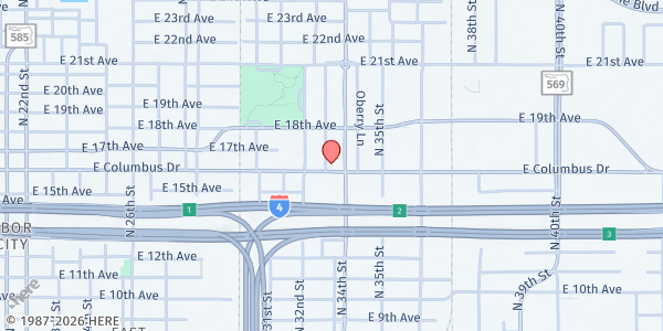 Map showing Amazing Love Ministries at 3304 East Columbus Drive, Tampa, FL
