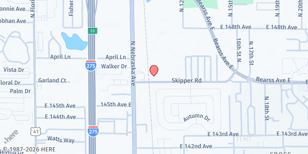 Map showing American Veterans Post #4 at 1014 Skipper Rd, Tampa, FL