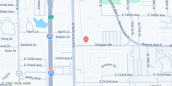 Map showing American Veterans Post 4 at 1014 Skipper Road, Tampa, FL