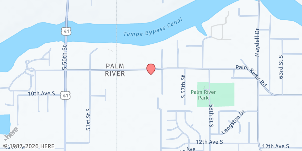 Map showing Bell Shoals Baptist Church at 5415 Palm River Road, Tampa, FL