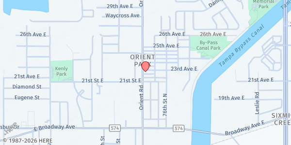 Map showing Christlike Ministries at 3011 Orient Road, Tampa, FL
