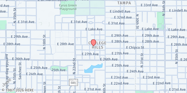 Map showing College Hill Mennonite Church at 3506 Machado Street, Tampa, FL