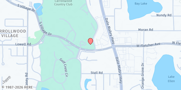 Map showing Community Food Pantry @ Village Presbyterian at 13115 S. Village Dr., Tampa, FL
