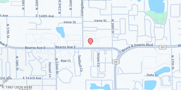 Map showing Faith Life Church at 2702 East Bearss Avenue, Tampa, FL