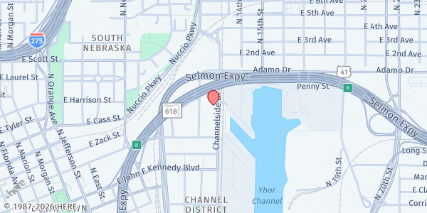 Map showing Feeding Ministries Global - Tampa at 1254 Channelside Dr., Tampa, FL