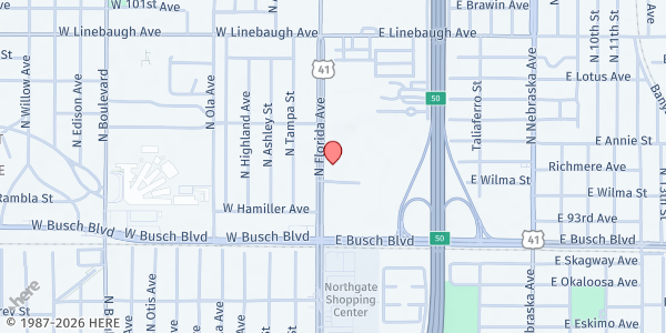 Map showing Hillsborough County Family Partnership Alliance - Clothing Closet at 9391 North Florida Avenue, Tampa, FL