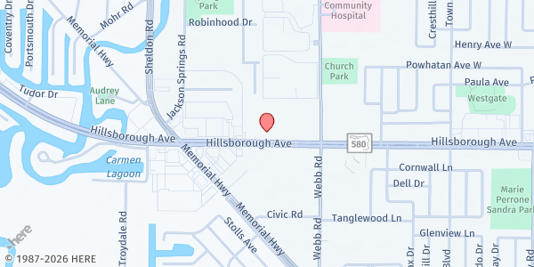 Map showing Kaye Prox Food Bank at 8401 W. Hillsborough Ave., Tampa, FL