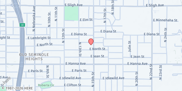 Map showing Living Faith Bible Fellowship at 6400 N. 15th St., Tampa, FL