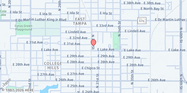 Map showing Manifestations Worldwide at 3703 N 30th St, Tampa, FL