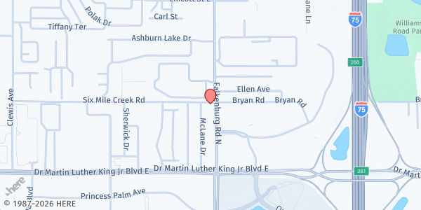 Map showing Mission Hill Church - Six Miles Campus at 4038 North Falkenburg Road, Tampa, FL