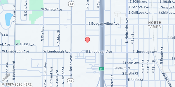 Map showing Most Holy Redeemer Church at 10110 N. Central Ave., Tampa, FL