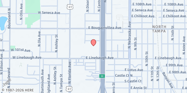 Map showing Most Holy Redeemer Food Distribution at 10110 North Central Avenue, Tampa, FL