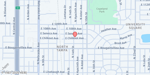 Map showing New Beginnings of Tampa at 1402 E. Chilkoot Ave., Tampa, FL