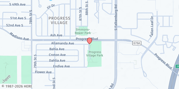 Map showing Progress Village Park at 8701 Progress Boulevard, Tampa, FL