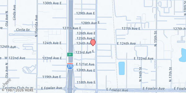 Map showing SVDP, West Hills District at 12310 North Nebraska Avenue, Tampa, FL