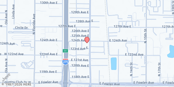 Map showing SVDP West Hillsborough District Pantry at 12310 North Nebraska Avenue, Tampa, FL