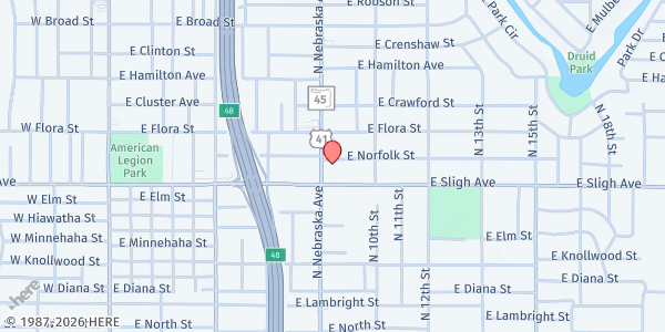 Map showing Tabernacle of Hope at 6907 N. Nebraska Ave., Tampa, FL