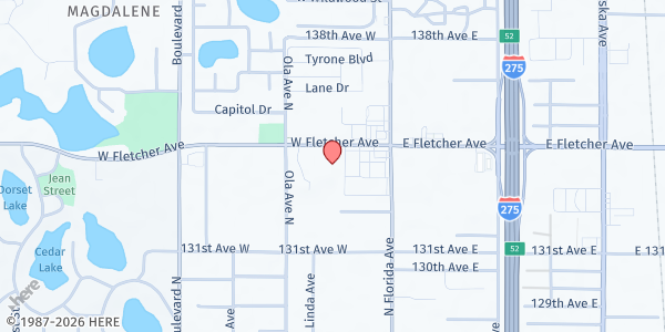 Map showing Tampa Family Health Center-Fletcher Avenue at 302 West Fletcher Avenue, Tampa, FL