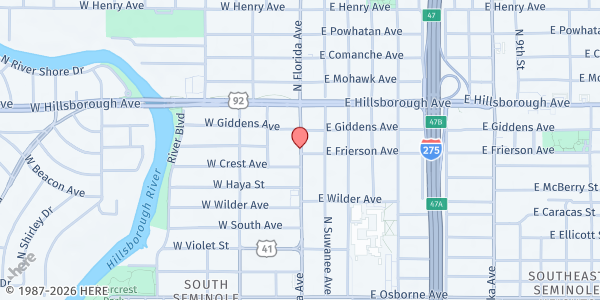 Map showing Tampa Hillsborough Homeless Initiative - Main Office at P. O. Box 360181, Tampa, FL