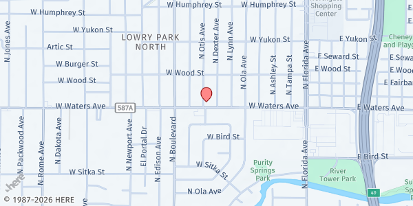 Map showing The Well @ Waters Avenue Church at 609 West Waters Avenue, Tampa, FL