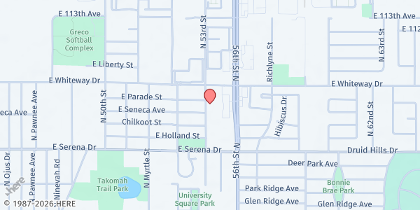 Map showing Truth Outreach Global Ministries at 10711 North 53rd Street, Tampa, FL