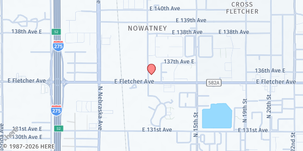 Map showing Uptown Sky - Kinship Free Market at 13635 North 12th Street, Tampa, FL
