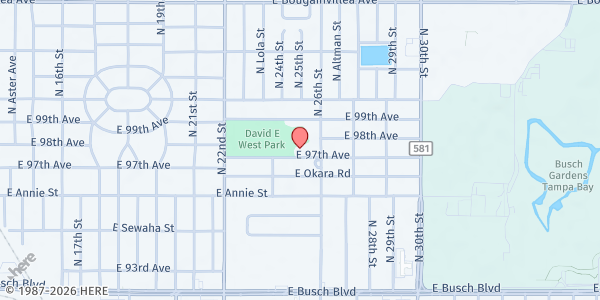 Map showing Victory Christian Center at 9706 North 26th Street, Tampa, FL