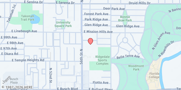 Map showing SVDP, Corpus Christi at 9807 N 56th St, Temple Terrace, FL